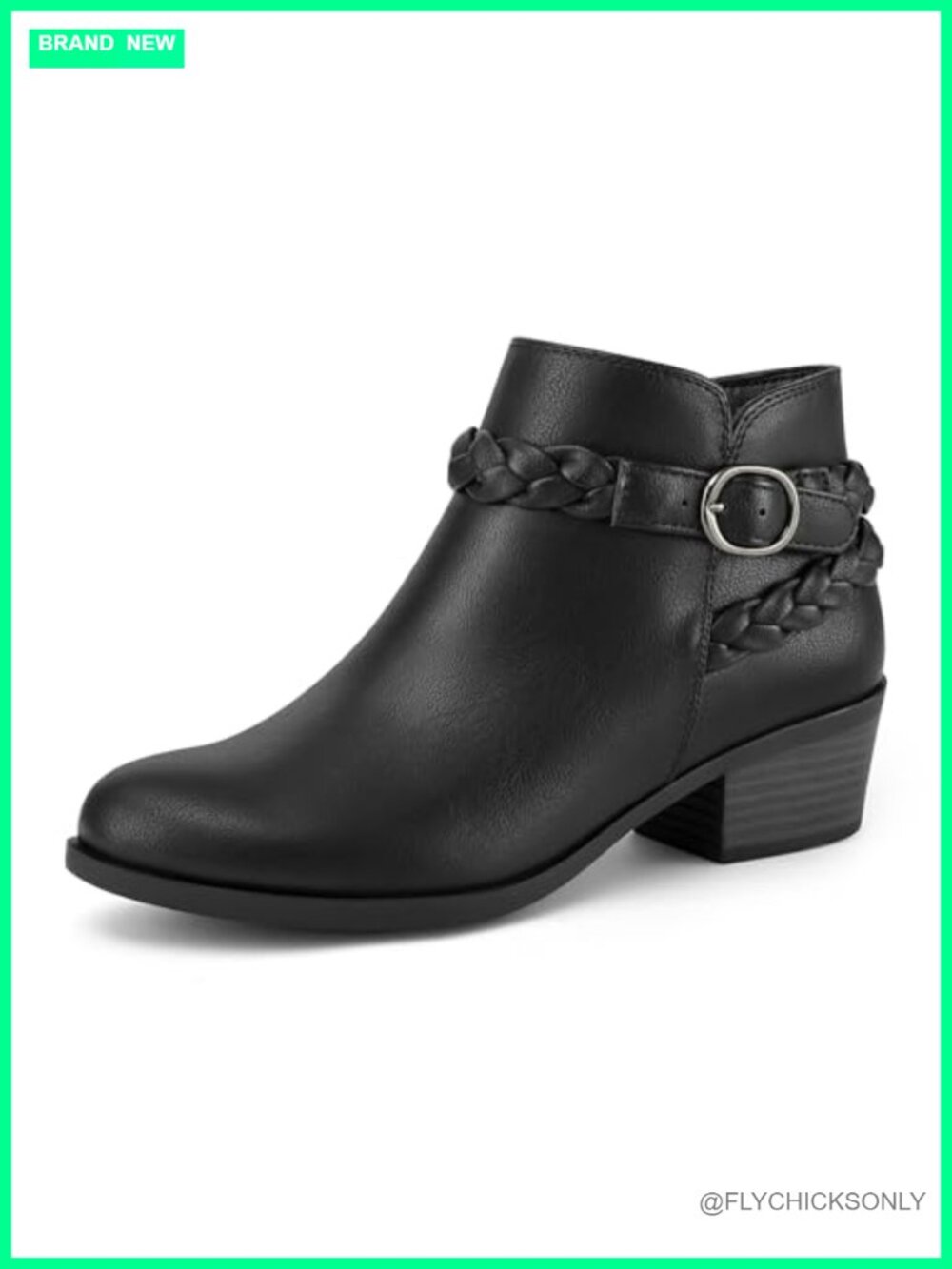 Women's Wide Width Ankle Boots Low Chunky Heel Round Toe Side Zipper
